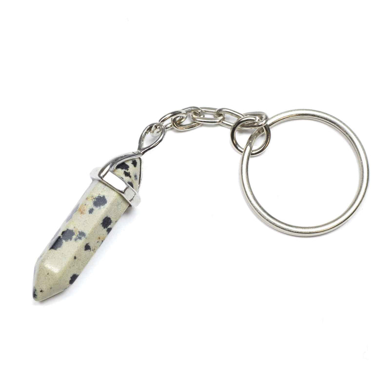 Dalmatian Jasper Crystal Point Keyring