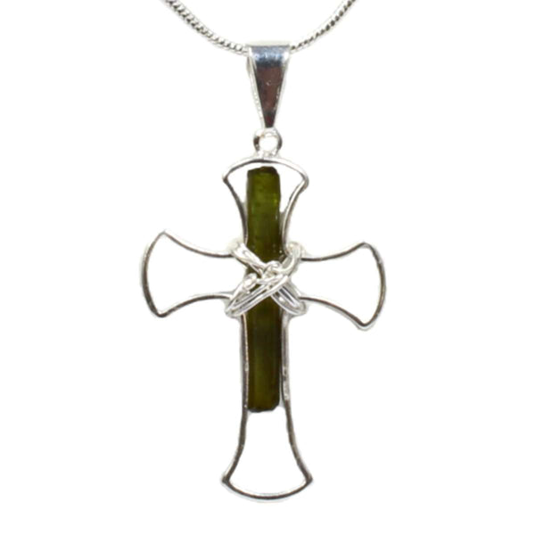 Tourmaline Crystal Cross Pendant with Chain