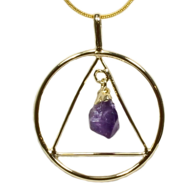Amethyst Crystal Triangle & Circle Pendant with Chain