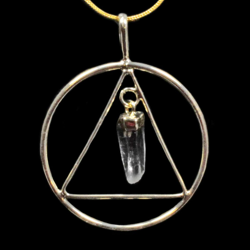 Clear Quartz Crystal Triangle & Circle Pendant with Chain