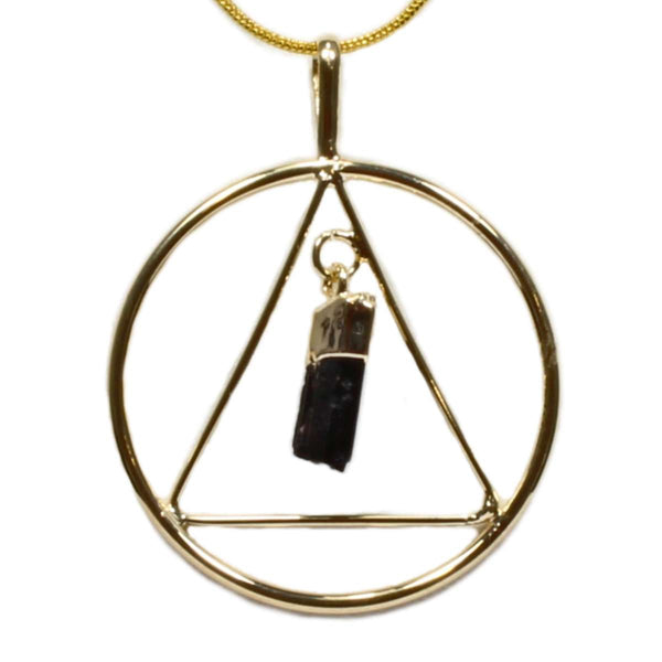 Tourmaline Crystal Triangle & Circle Pendant with Chain