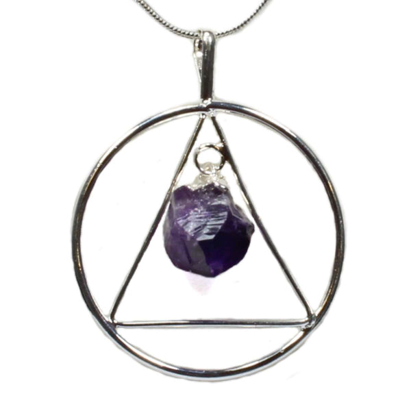 Amethyst Crystal Triangle & Circle Pendant with Chain