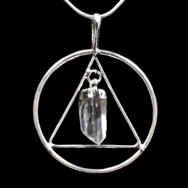 Clear Quartz Crystal Triangle & Circle Pendant with Chain