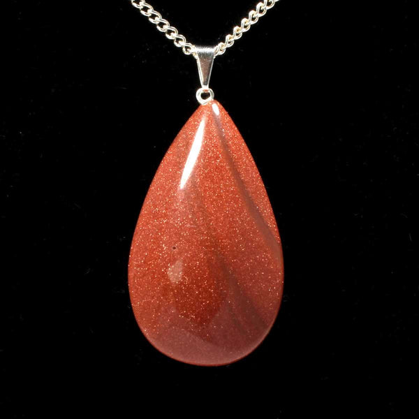 Red Goldstone Teardrop Pendant with Chain