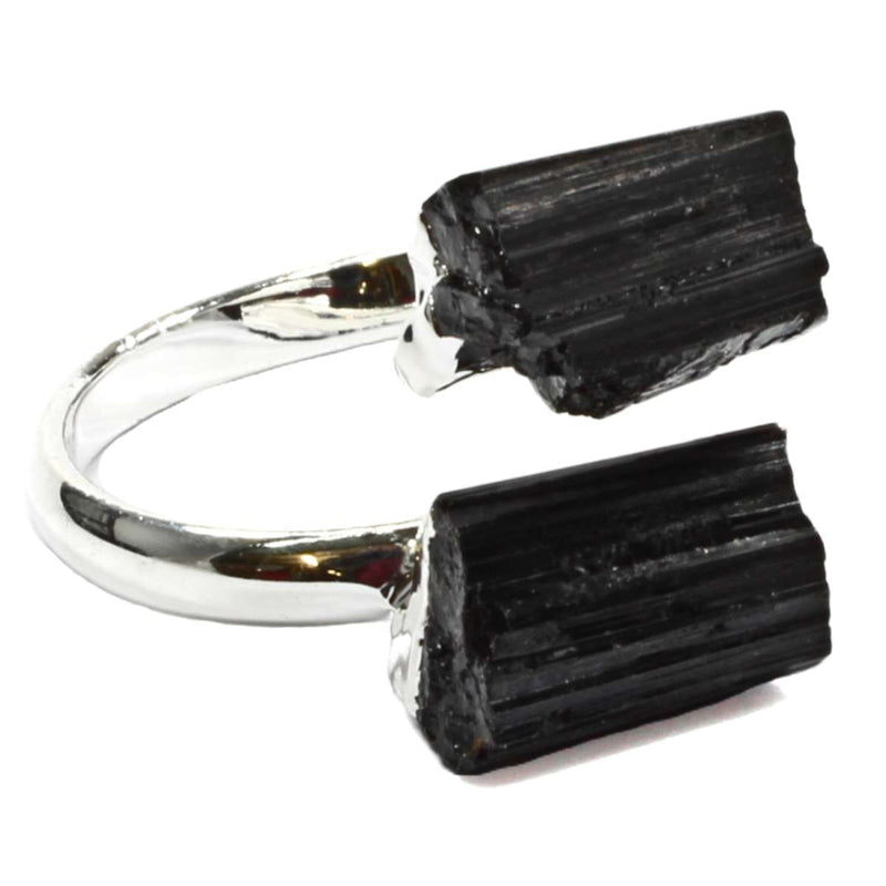 Black Tourmaline Crystal Adjustable Ring