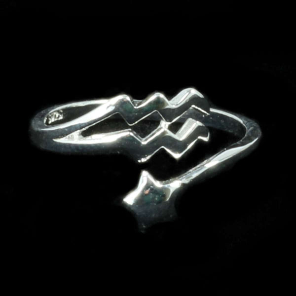 Aquarius Zodiac Silver Ring