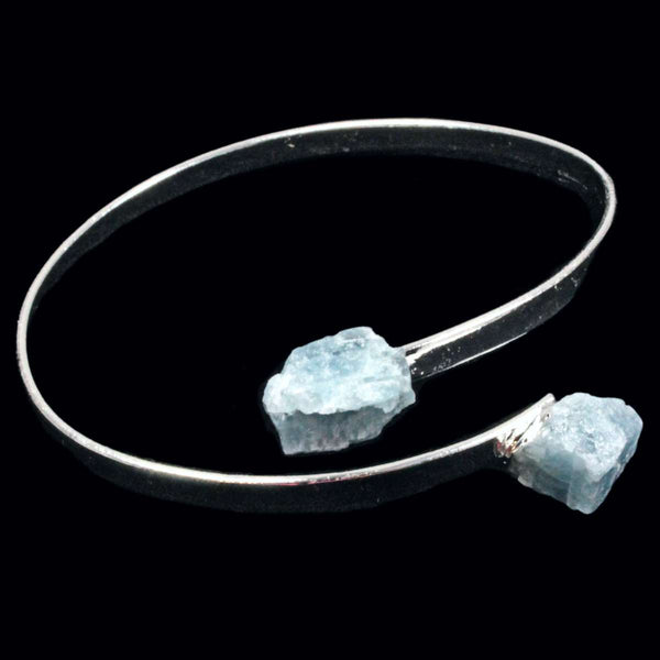 Aquamarine Crystal Adjustable Silver Bangle