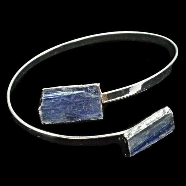 Blue Kyanite Crystal Adjustable Silver Bangle
