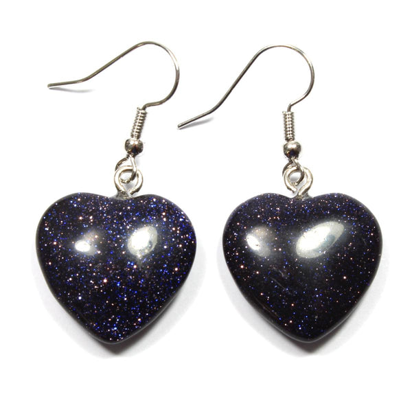 Blue Goldstone Heart Earrings