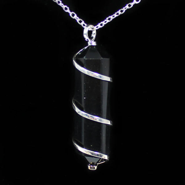 Black Tourmaline Point with Silver Spiral Pendant & Chain