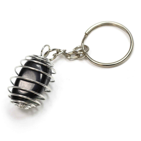 Black Obsidian Spiral Cage Keyring