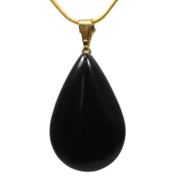Black Obsidian Teardrop Pendant with Chain