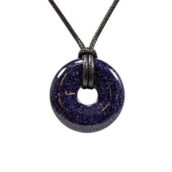 Blue Goldstone Crystal Donut Pendant Necklace