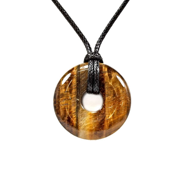 Gold Tigers Eye Crystal Donut Pendant Necklace