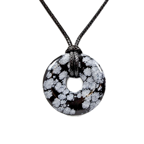 Snowflake Obsidian Crystal Donut Pendant Necklace