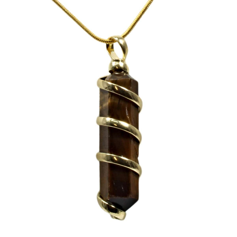 Gold Tigers Eye Point with Spiral Pendant & Chain