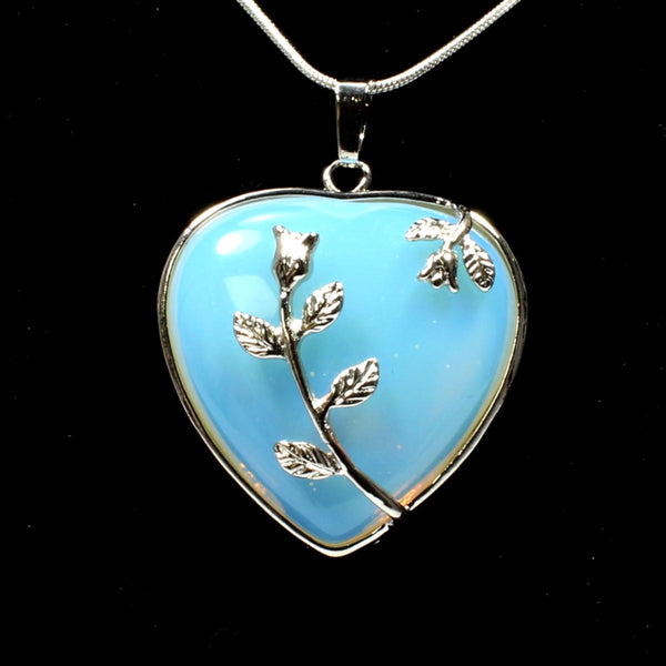 Opalite Heart & Leaf Design Pendant With Chain