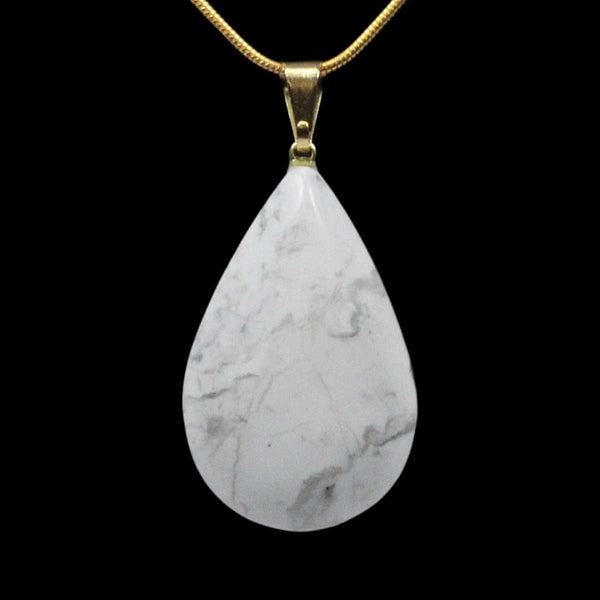White Howlite Teardrop Pendant with Chain