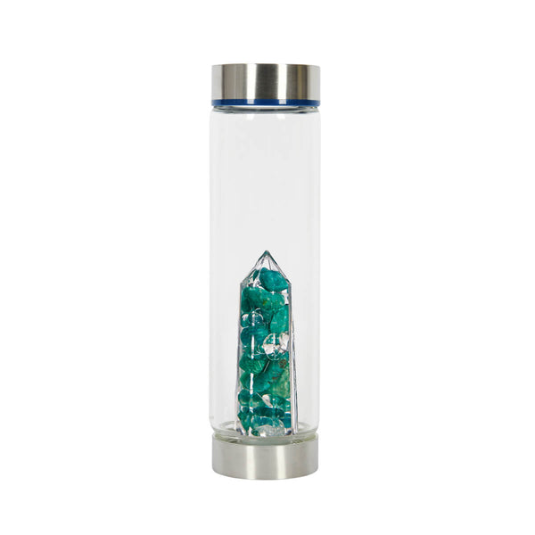 Bewater Joy Balance Glass Bottle - Amazonite and Rock Crystal