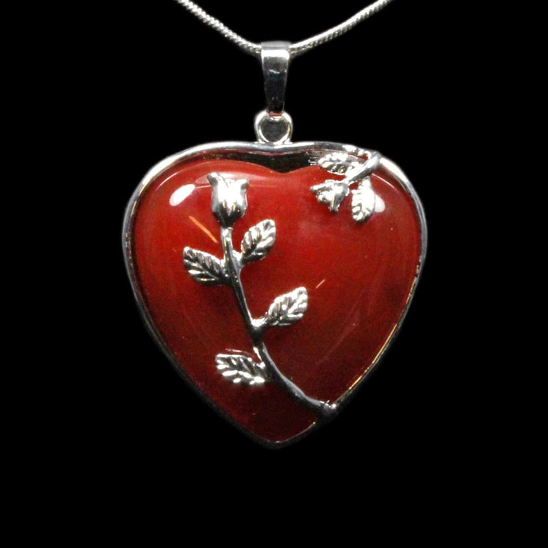 Carnelian Heart & Leaf Design Pendant With Chain