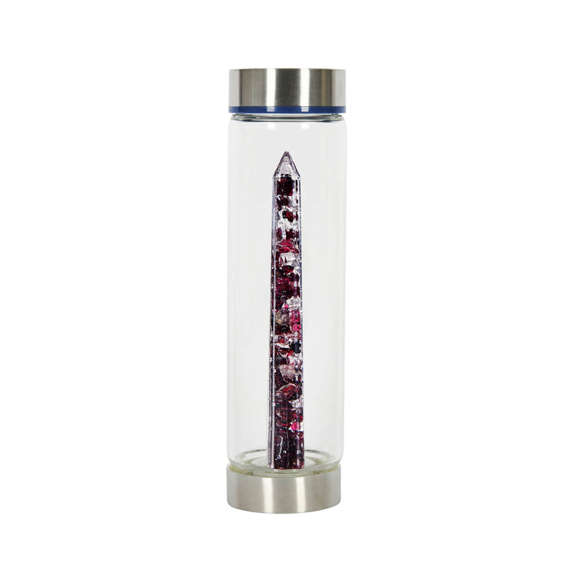 Bewater Love Passion Glass Bottle - Garnet and Rock Crystal