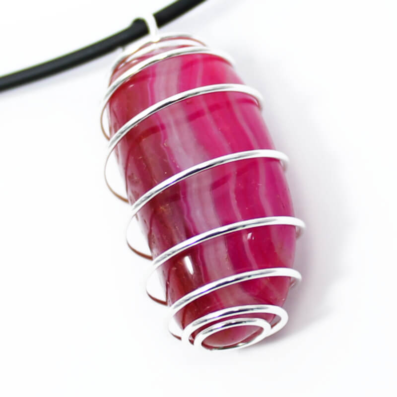 Pink Banded Agate Wire Wrapped Necklace