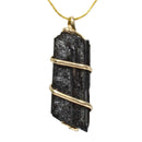 Black Tourmaline Rough Crystal Spiral Pendant with Chain