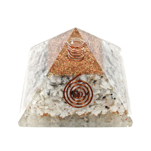 Rainbow Moonstone With Copper Quartz Orgone Pyramid (7cm)