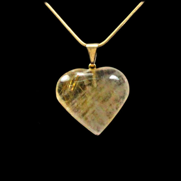 Rutilated Quartz Heart Pendant with Chain