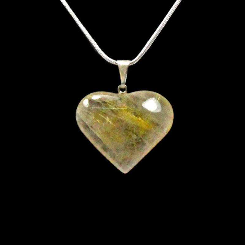 Rutilated Quartz Heart Pendant with Chain