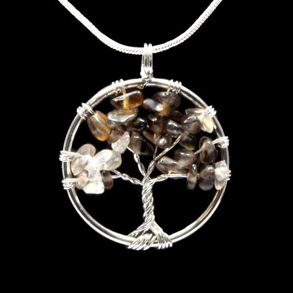 Smokey Quartz Tree Of Life Pendant With Chain