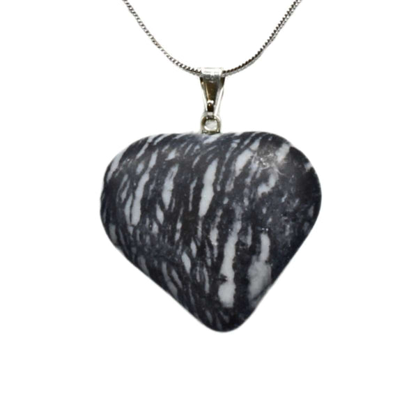 Spider Web Jasper Heart Pendant with Chain