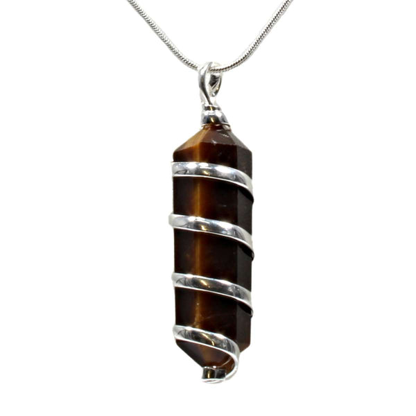 Gold Tigers Eye Point with Spiral Pendant & Chain